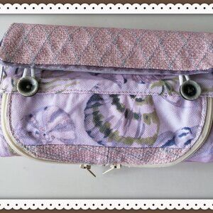 Makeup Organizer Seashells & Starfishes Print Zip Pocket Two Buttons Handmade